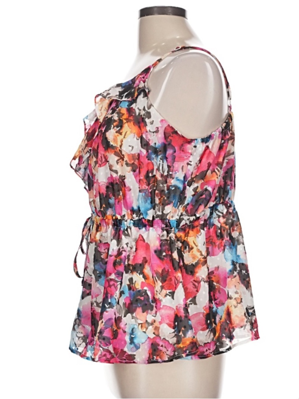 Torrid Size 5X Floral Chiffon Clip Dot Ruffle Tie Waist Tank Top Blouse